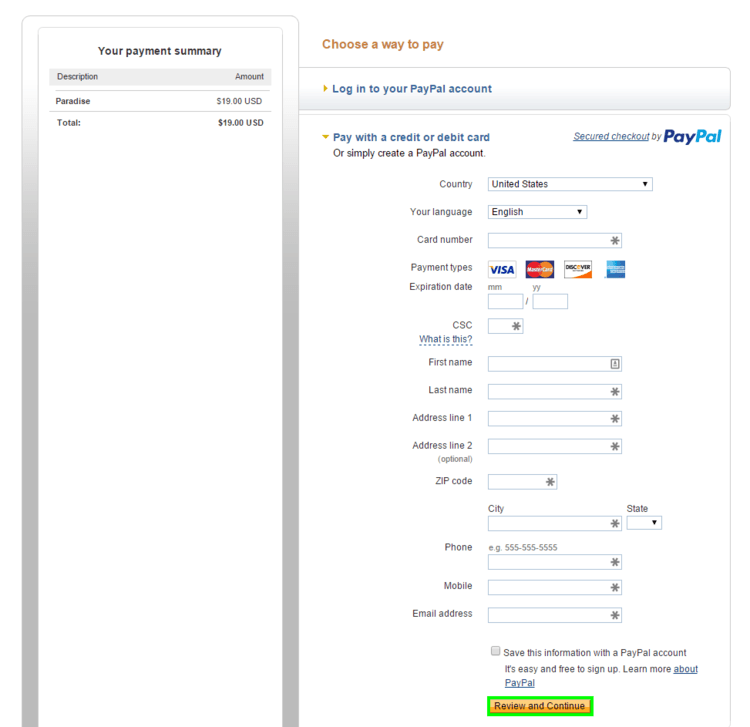 How to pay by credit card without a paypal account 